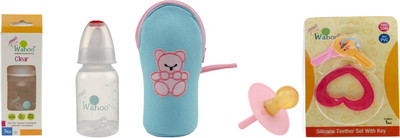 

Wahoo Clear 125ml Feeding Bottle With Cute Bottle Cover & Teether & Soother(Multicolor)