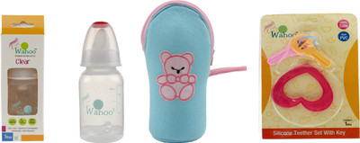 

Wahoo Clear 125ml Feeding Bottle With Cute Bottle Cover & Teether(Multicolor)