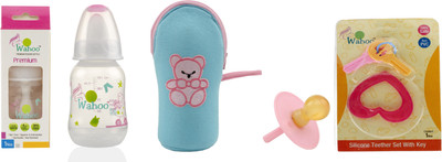 

Wahoo Premium 125ml Feeding Bottle With Cute Bottle Cover & Teether & Soother(Multicolor)