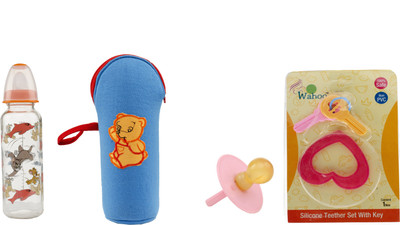 

Wahoo Crystal 250ml Feeding Bottle With Cute Bottle Cover & Teether & Soother(Multicolor)