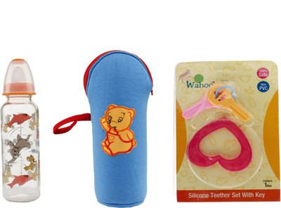 

Wahoo Crystal 250ml Feeding Bottle With Cute Bottle Cover & Teether(Multicolor)