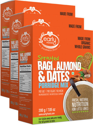 

Early Foods Pack of 3 - Organic Sprouted Ragi Almond & Date Porridge Mix 200g X 3 Cereal(600 g, Pack of 3, 24+ Months)