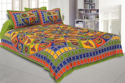 KUBER INDUSTRIES 144 TC Cotton Double Self Design Flat Bedsheet(Pack of 1, Green)