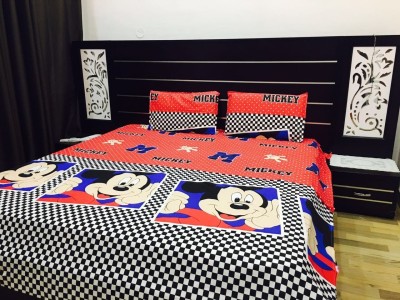 FreshFabrics 140 TC Polycotton Double Cartoon Flat Bedsheet(Pack of 1, Red)