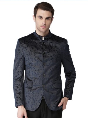 INVICTUS Paisley Bandhgala Festive & Wedding Men Blazer(Dark Blue)