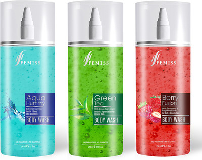 

Femiss Aqua, Green Tea & Berry Body Wash(750 ml, Pack of 3)