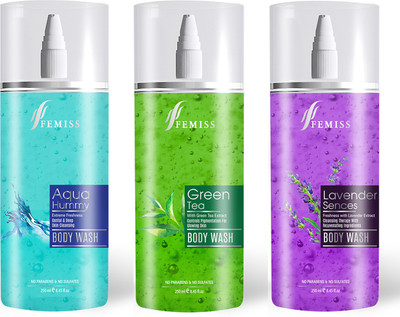 

Femiss Aqua, Green Tea & Lavender Body Wash(750 ml, Pack of 3)