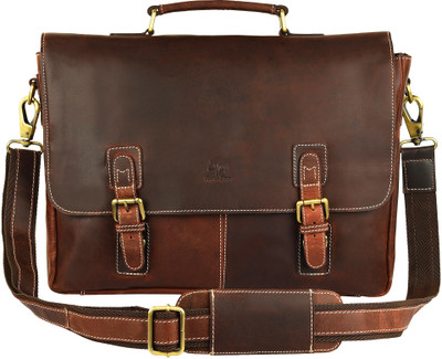 

Rustic Town 16 inch Genuine Leather Briefcase Bag - Crossbody Laptop Satchel Medium Briefcase - For Men & Women(Brown)
