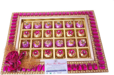 

Jainco Star Chocolates Stone Tray 2 Type of Chocolate Gift Pack Pink and Golden Colour( Caramels(24)