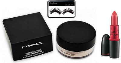 

divas beauty Eyelashes, Mac Select Sheer Loose Powder and ladygaga Lipstick (A5)(Set of 3)