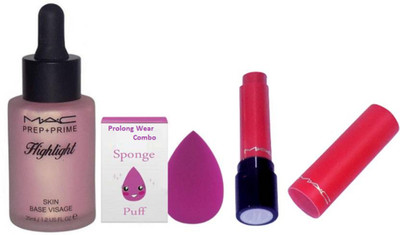 

Pro longwear combo Sponge Puff With Mac Prep+Prime HIghlighter, Liptensity Lipstick(Set of 3)