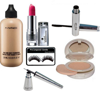 

Pro longwear combo Eyelashes with face and body foundation & lightful 2 way compact, Eyeliner & Mascara, Enrich stain lipstick(Set of 6)