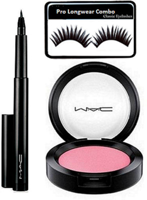 

Pro longwear combo Of Eyelashes&Mac Pink Shade Blusher With Pen Eyeliner(Set of 3)