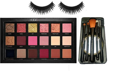 

Huda Beauty COMBO OF ROSE GOLD EDITION EYESHADOW NEW PIGMENTS WITH WASHABLE MAC BRUSH SET INCLUDING MIRROR (HIGH QUALITY) & 1 EYELASHES PAIR(Set of 3)