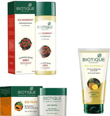 

BIOTIQUE BIO Bio Berberry Hydrating Cleanser, Bio Papaya Revitalizing Tan Removal Scrub, Bio Pineapple Oil Control Foaming Face wash(Set of 3)