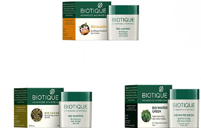 

BIOTIQUE BIO ALMOND SOOTHING & NOURISHING EYE CREAM, SEA WEED REVITALIZING ANTI-FATIGUE EYE GEL, WINTER GREEN SPOT CORRECTING ANTI-ACNE CREAM(Set of 3)