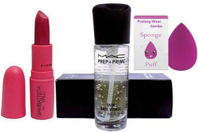 

Pro longwear combo Sponge Puff & Prep+Prime Primer Skin Visage & Giambattista Lipstick D For Danger(Set of 3)