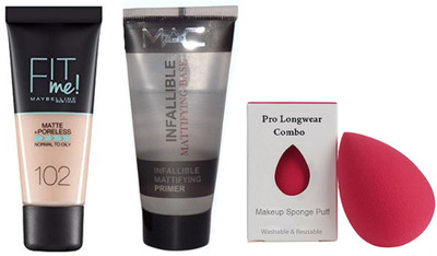 

pro longwear combo Sponge Puff, New York Fit Me Matte + Poreless Foundation and Mac infallible Face Primer(Set of 3)