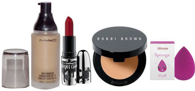 

Ultimate Sponge Puff, Mac Brooke Candy Red Lipstick,MatchMaster Liquid Foundation &Bobbi Brown corrector concealer(Set of 4)