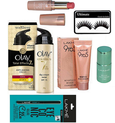 

Ultimate Eyelashes With 9to5 Mousse Foundation,Eyeconic Kajal & nail polish With matte Finish long lasting lipstick & Olay anti-Ageing Cream(Set of 6)