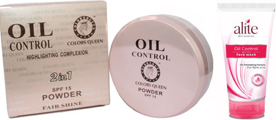 

COLORS QUEEN 2in1 Fair Shine, Oil Control Highlighting Complexion Professional Make-up Powder Compact With Alite Oil Control face wash(Set of 2)