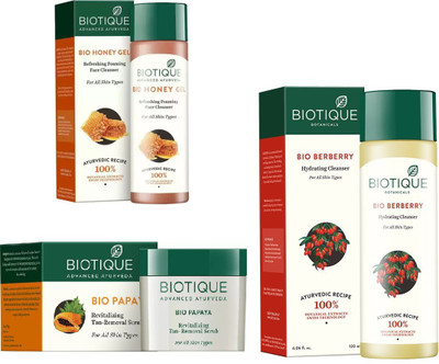 

BIOTIQUE BIO Bio Honey Gel Refreshing Foaming Face Cleanser For All Skin Types, Bio Papaya Revitalizing Tan Removal Scrub, Bio Berberry Hydrating Cleanser(Set of 3)
