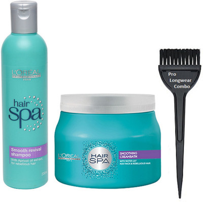 

Pro longwear combo Hair Brush, L'oreal Smooth Revival Hair Shampoo 230ml With Smoothing Creambath Hair Spa 490g(Set of 3)