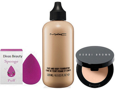 

divas beauty sponge puff & mac face and body liquid foundation & bobbi brown Corrector concealer(Set of 3)