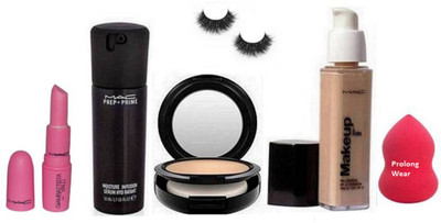 

Pro longwear combo Eyelashes,Mac Make up Pro Long wear Liquid Foundation,Studio Fix Compact, Moisture Infusion Serum Foundation Hydratant 50 ml, With Giambattista Valli Real doll Lipstick(Set of 6)