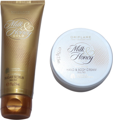 

Oriflame Sweden MILK & HONEY GOLD HAND & BODY CREAM & SUGAR SCRUB COMBO(SMALL PACK)(Set of 2)