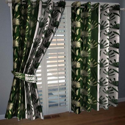 Phyto Home 152 cm (5 ft) Polyester Semi Transparent Window Curtain (Pack Of 2)(Floral, Green)