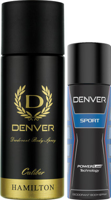 

Denver Deo Caliber 165 Ml & Sports Nano 50 ml Deodorant Spray - For Men(215 ml, Pack of 2)