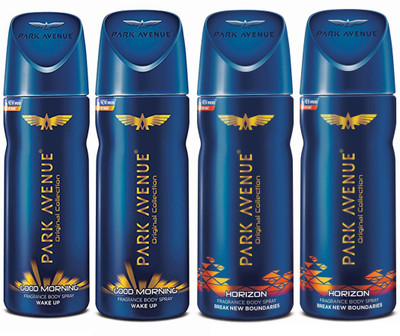 

Park Avenue GOOD MORNING DEODORANT SPRAY 150 ML +HORIZON DEODORANT SPRAY 150 ML Deodorant Spray - For Men & Women(150 ml, Pack of 4)
