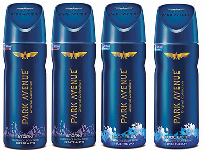 

Park Avenue STORM DEODORANT SPRAY 150 ML +COOL BLUE DEODORANT SPRAY 150 ML Deodorant Spray - For Men & Women(150 ml, Pack of 4)