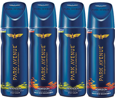 

Park Avenue COOL BLUE DEODORANT SPRAY 150 ML + TRANQUIL DEODORANT SPRAY 150 ML Deodorant Spray - For Men & Women(150 ml, Pack of 4)
