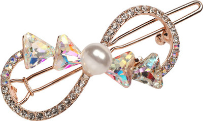 

Young & Forever Elite Pearl Embellished Bow Tie Crystal Hair Clip Hair Clip(Gold, Multicolor)