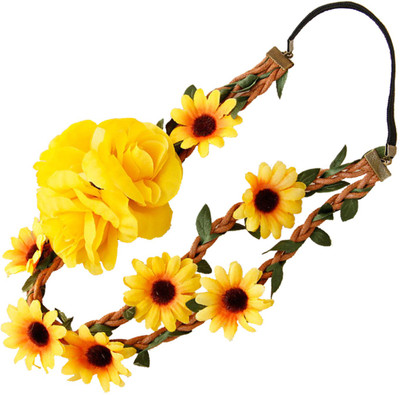 

Young & Forever Floral Odyssey Collection Rose Flowers Branch Garland Head Wreath Crown Floral Halo Hair Tiara Head Band(Brown, Yellow, Green)
