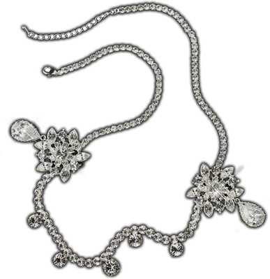 

Young & Forever Verona Silver Clear Round Rhinestone Kim Kardashian Inspired Floral Bridal Headband Hair Chain, Hair Band(Silver)