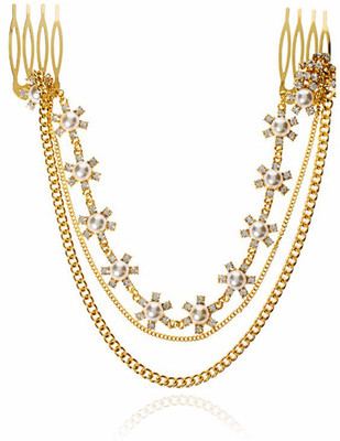

Young & Forever Gold Plated Pearl Hair Comb Clip Hair Clip(Gold, White)