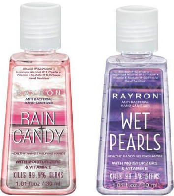 

Rayron Hand Sanitizer Pack Of 2 (30 ml+30 ml) (RAIN CANDY+WET PEARLS)(60 ml, Bottle, Pack of 2)