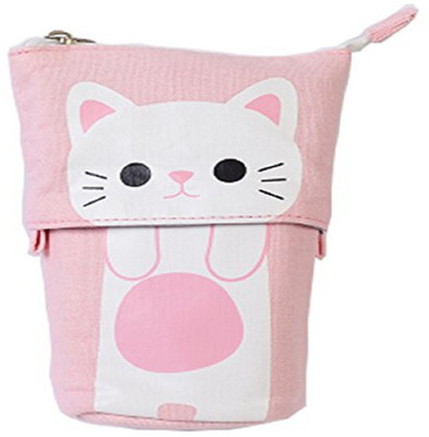 

Aeoss Case Box with Zipper New Cartoon Pencil Bag Canvas Cartoon Cat Cute Telescopic Pen Case Box with Zipper Closure Art Canvas Pencil Box(Set of 1, Pink)