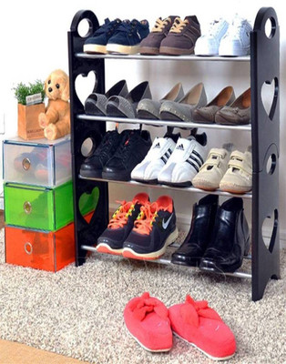 CMerchants OPEN Cabinet-4Layer Plastic Collapsible Shoe Stand(Black, 4 Shelves)