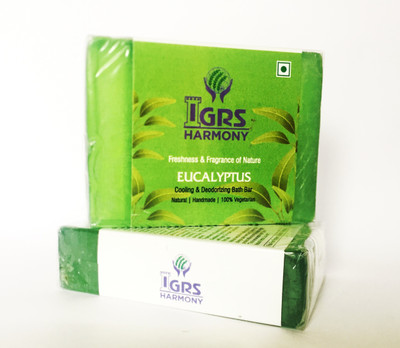 

IGRS Harmony Natural Eucalyptus Soap 100g with pure essential oils and herbal extracts of Eucalyptus & Cucumber, Parabens and Sulphate free, hand made to provide a deodorizing effect for a relaxing & healthy bath (Pack of 2)(200 g, Pack of 2)