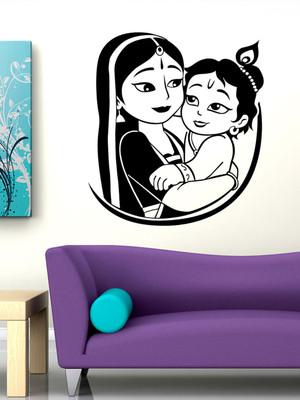 ALLURE 68 cm Krishna With Mother Self Adhesive Sticker(Pack of 1)