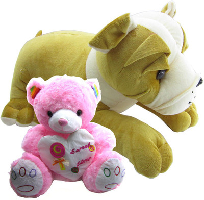 

Gift Decor Shop Bull Dog Stuffed soft Toy (Multi, 50 cm) Combo with soft toy sweet time teddy bear for kids (Pink, 69 cm) - 20 cm(Multicolor)