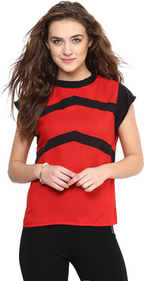 Uptownie Lite Casual Cap Sleeve Solid Women's Red Top