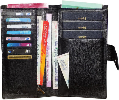 

Kan Genuine Leather Cheque Book Pouch/Long Wallet for Men & Women(Black)