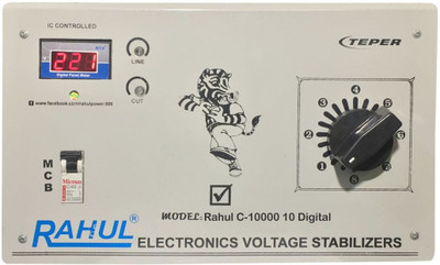 

Rahul C-10000 c10 Digital 10 KVA/40 Amp 90-260 Volt Mainline Use Up to 10 KVA Load Raf & Taf Copper Digital Autocut Voltage Stabilizer(Gray)
