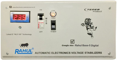

Rahul Base-5 c5 Digital 5 KVA/20 Amp 140-280 Volt 3 Step Mainline Use Up to 5 KVA Load Copper Automatic Digital Voltage Stabilizer(Gray)