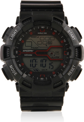 

Grozav Black Digital Sports Watch With Black Ring and With 3 Color LCD Luminous Display For Men and Women - 9703 Watch - For Men